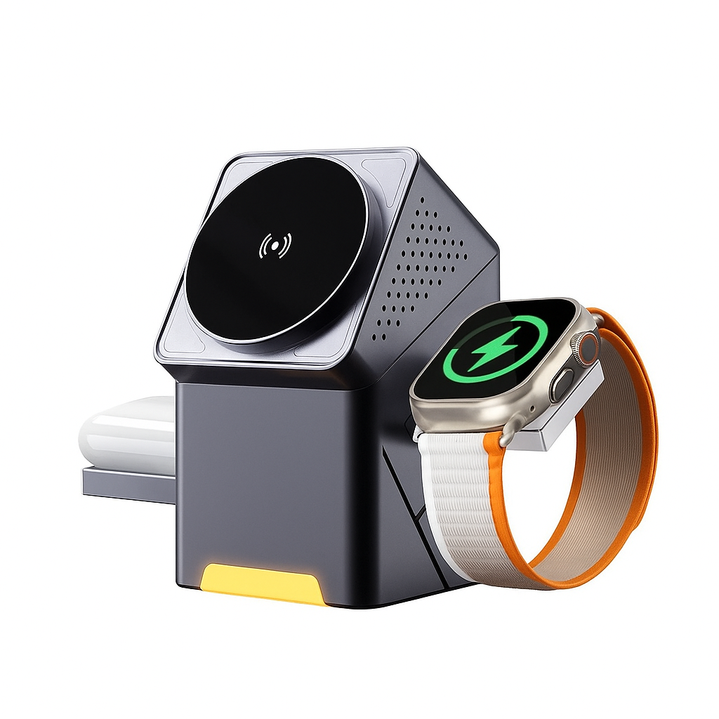 ARC Station 3-in-1 – Magnetic Wireless Charger with Rotating Base (15W)
